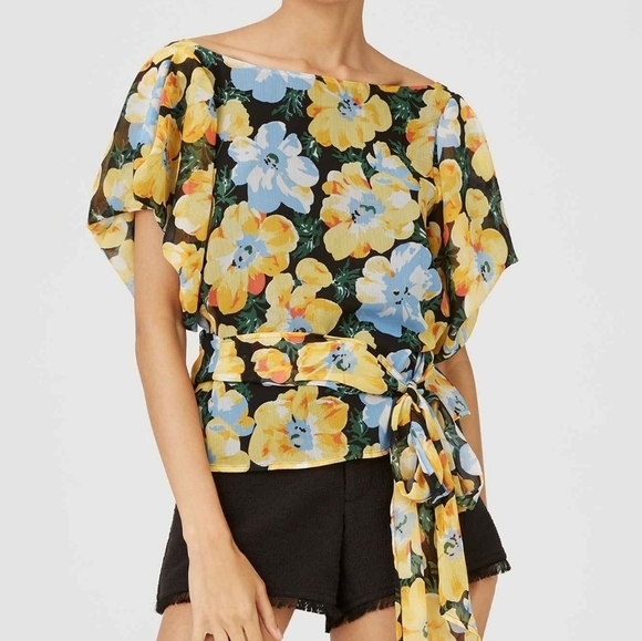 NWT Club Monaco Gussie Yellow Floral Wrap Top - Picture 1 of 10